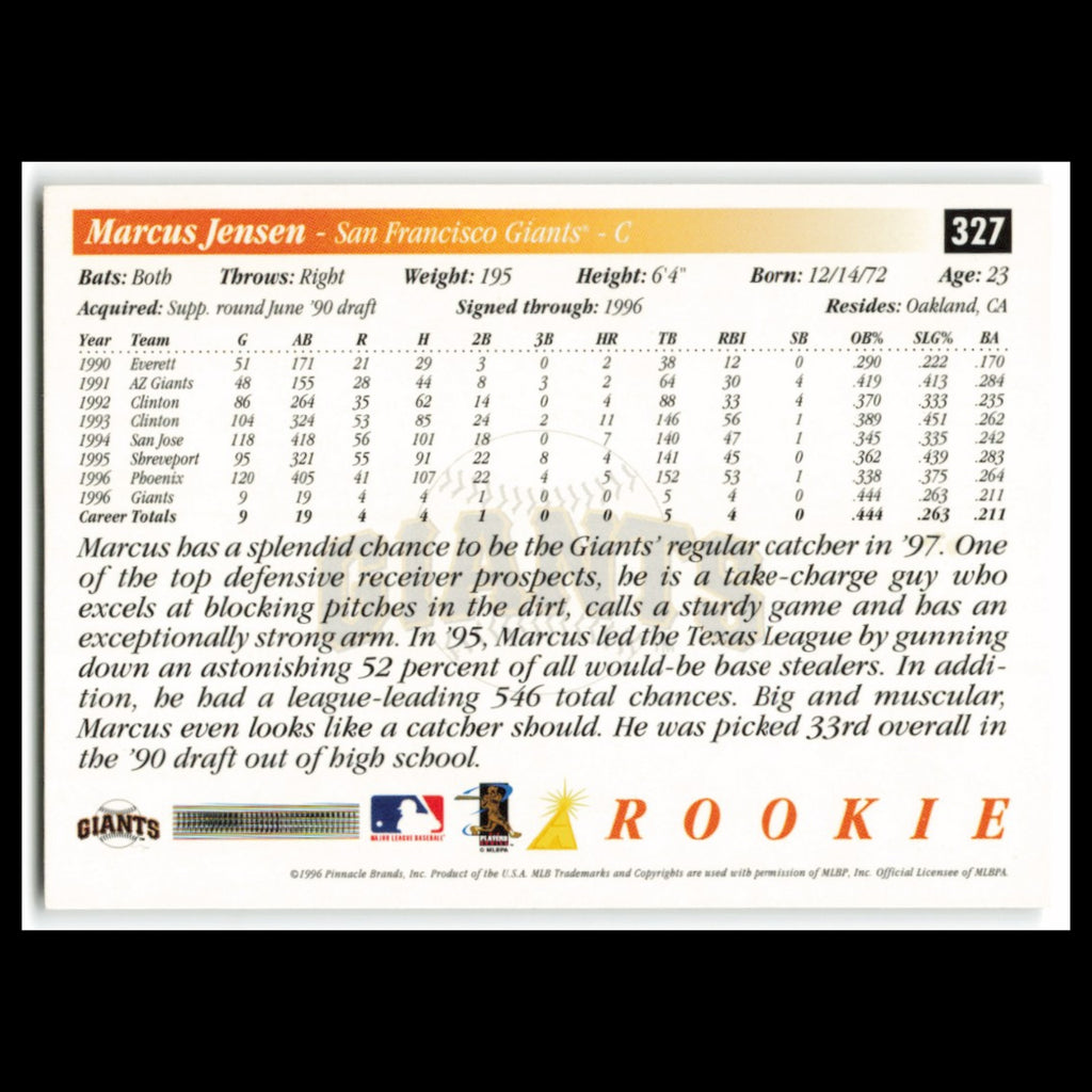 Marcus Jensen Rookie #327 1997 Score San Francisco Giants Baseball Card MLB NM