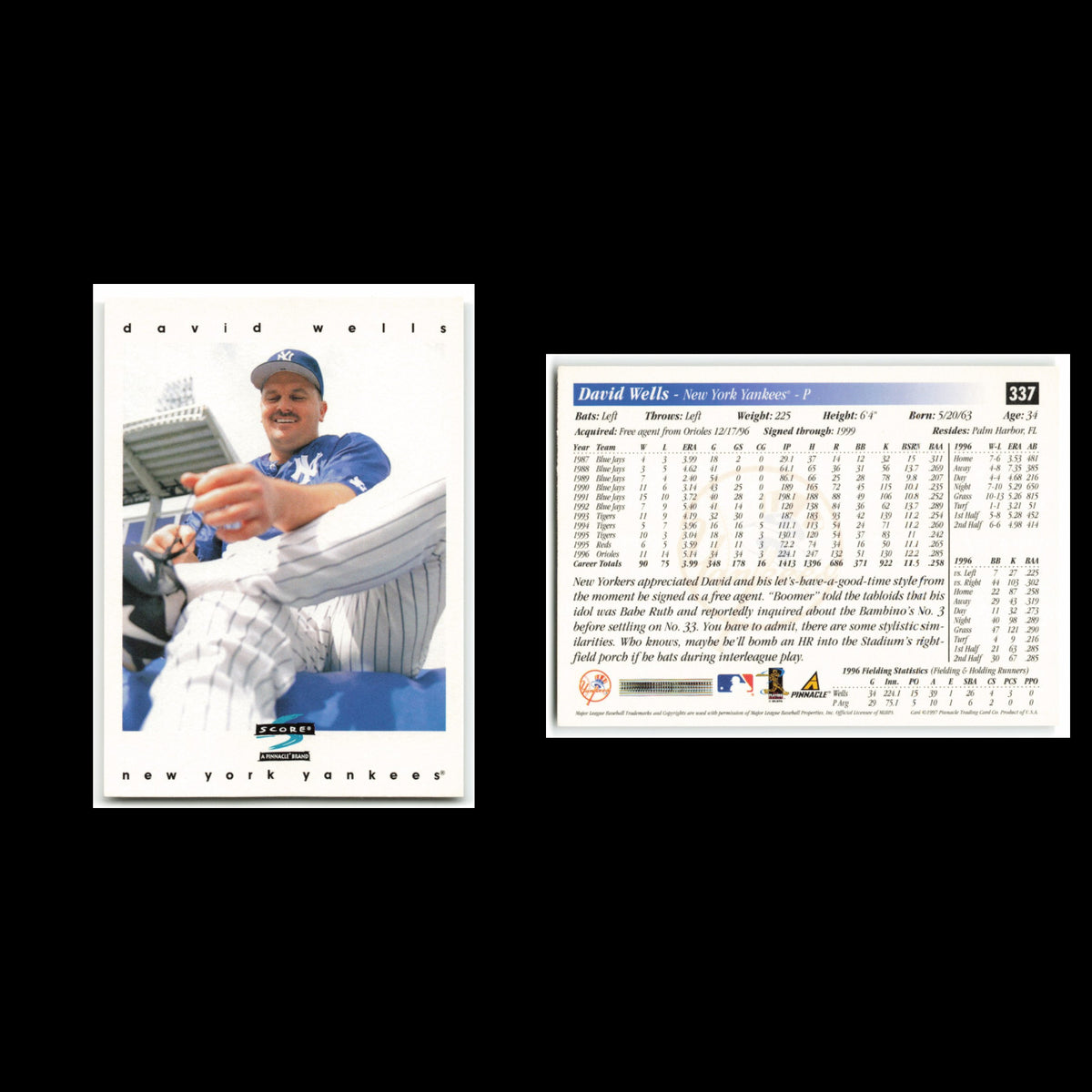 David Wells #337 1997 Score New York Yankees Baseball Card MLB NM