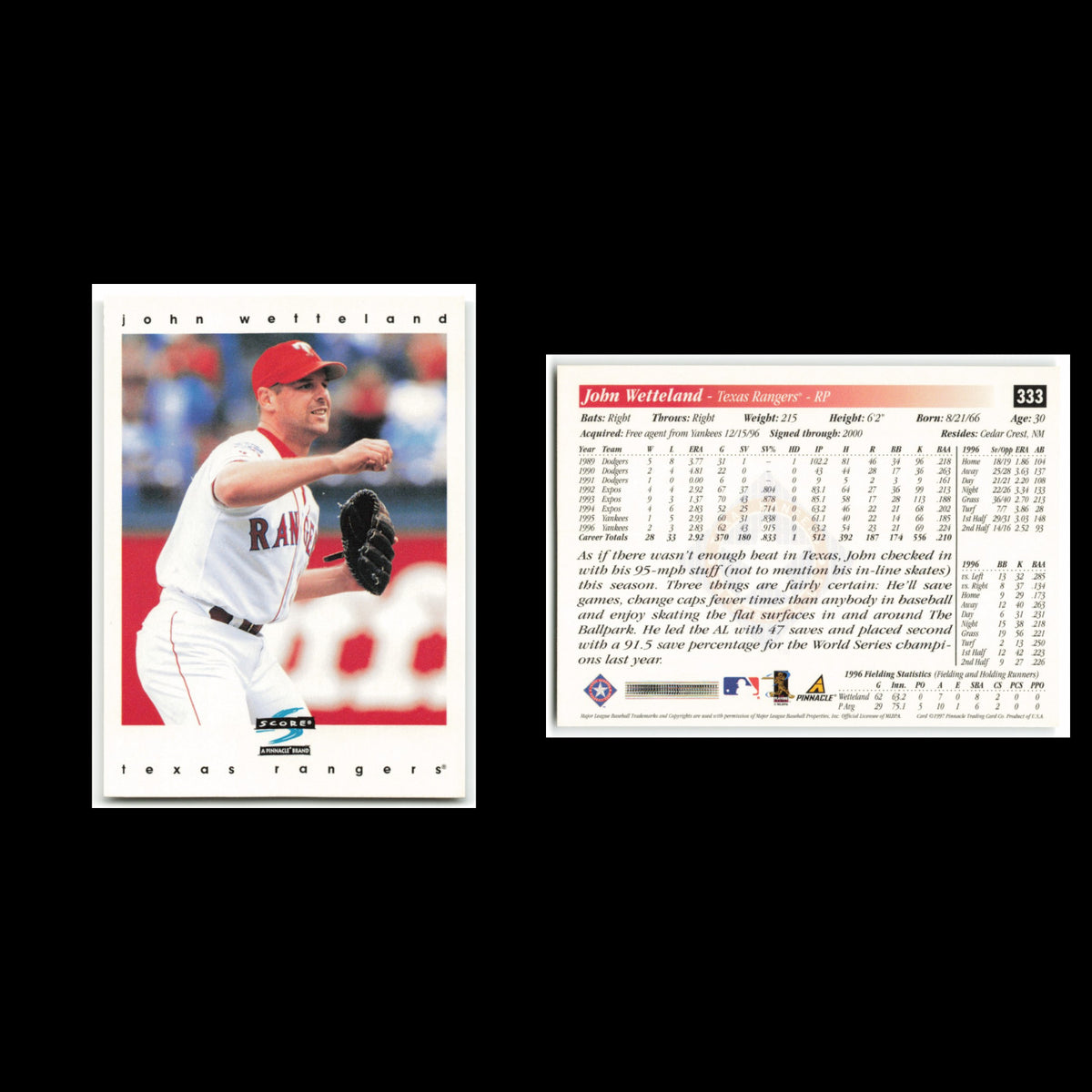John Wetteland #333 1997 Score Texas Rangers Baseball Card MLB NM