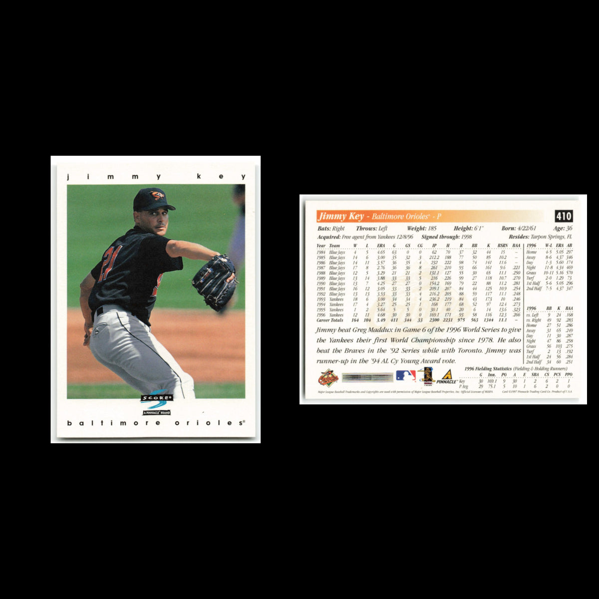 Jimmy Key #410 1997 Score Baltimore Orioles Baseball Card MLB NM