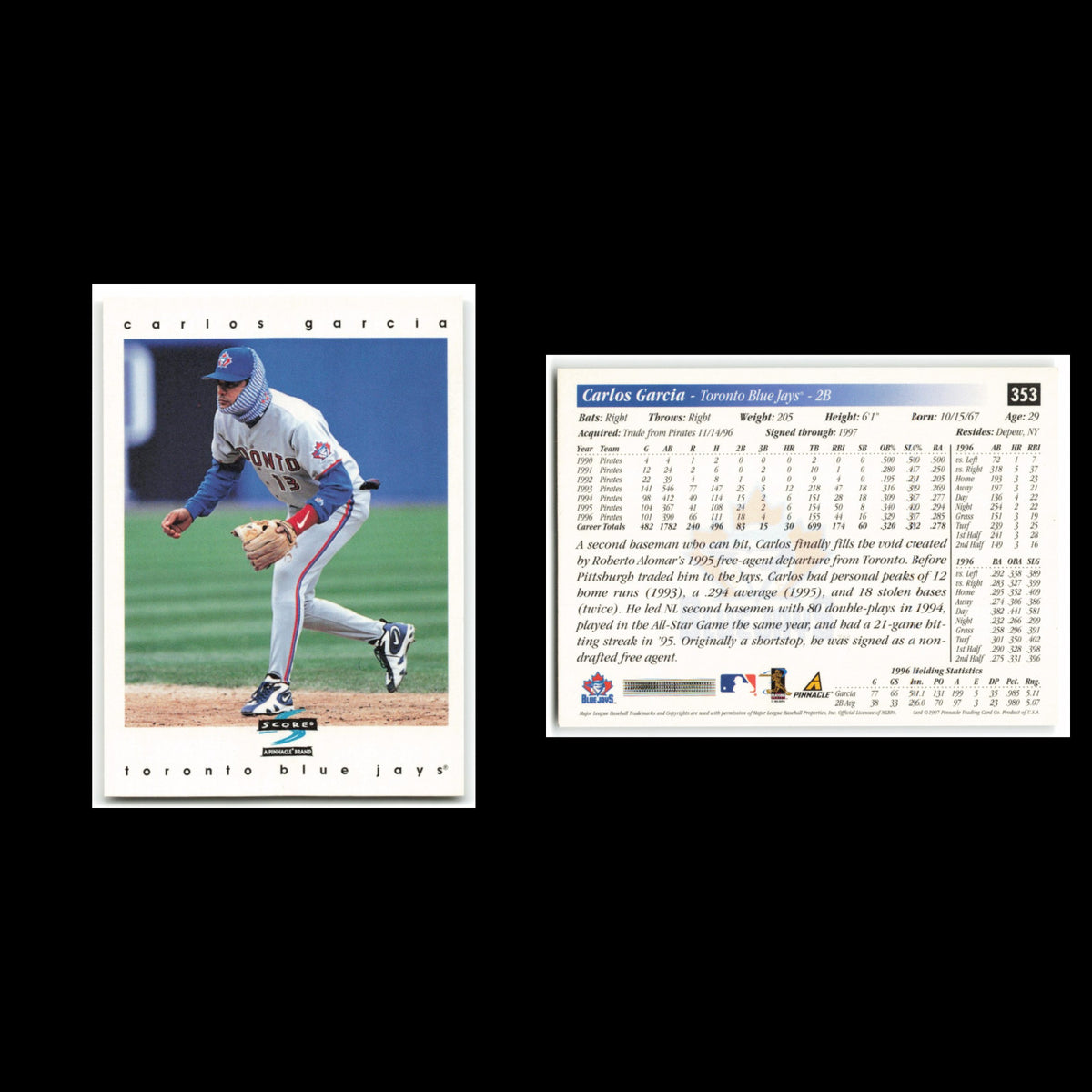 Carlos Garcia #353 1997 Score Toronto Blue Jays Baseball Card MLB NM