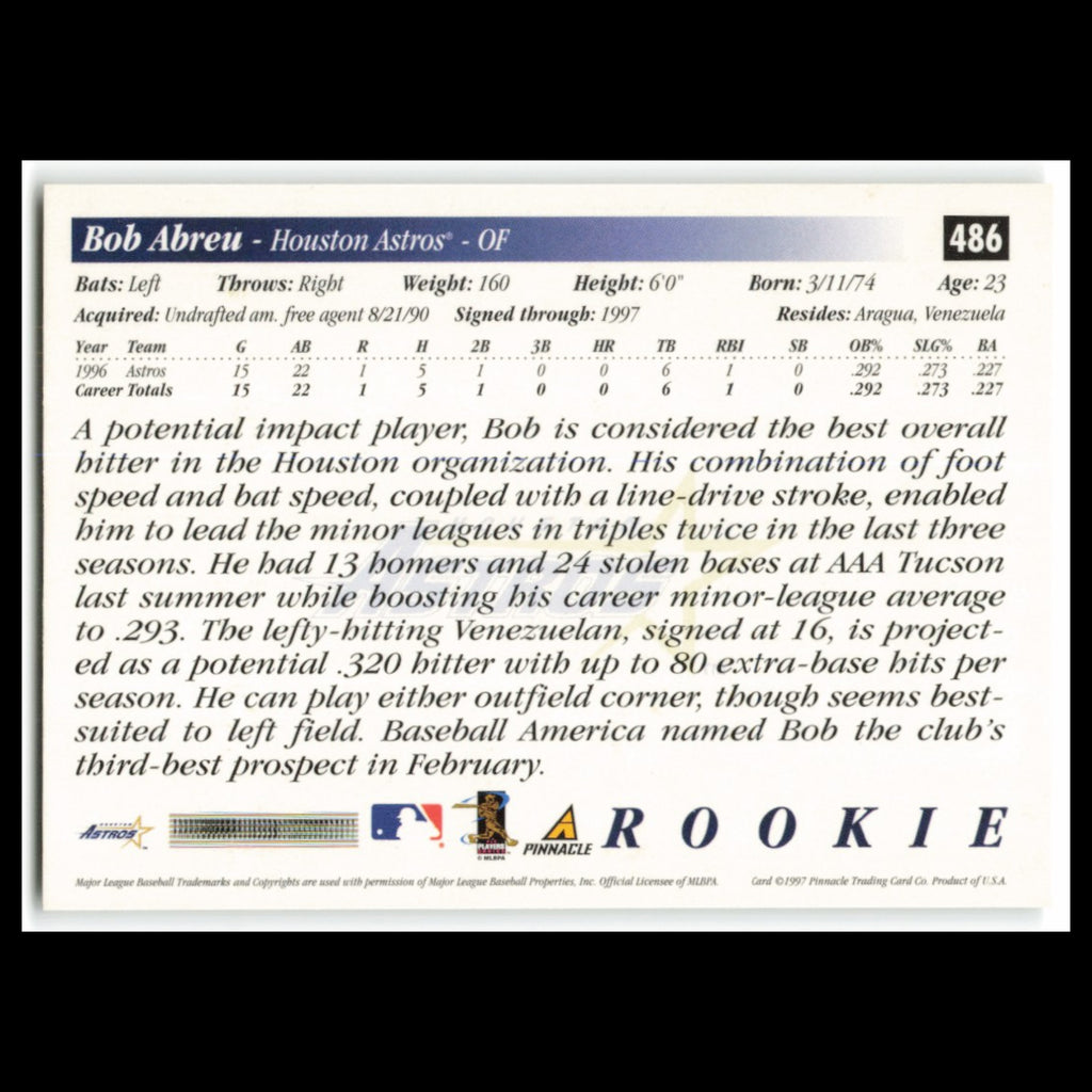 Bobby Abreu Rookie #486 1997 Score Houston Astros Baseball Card MLB NM