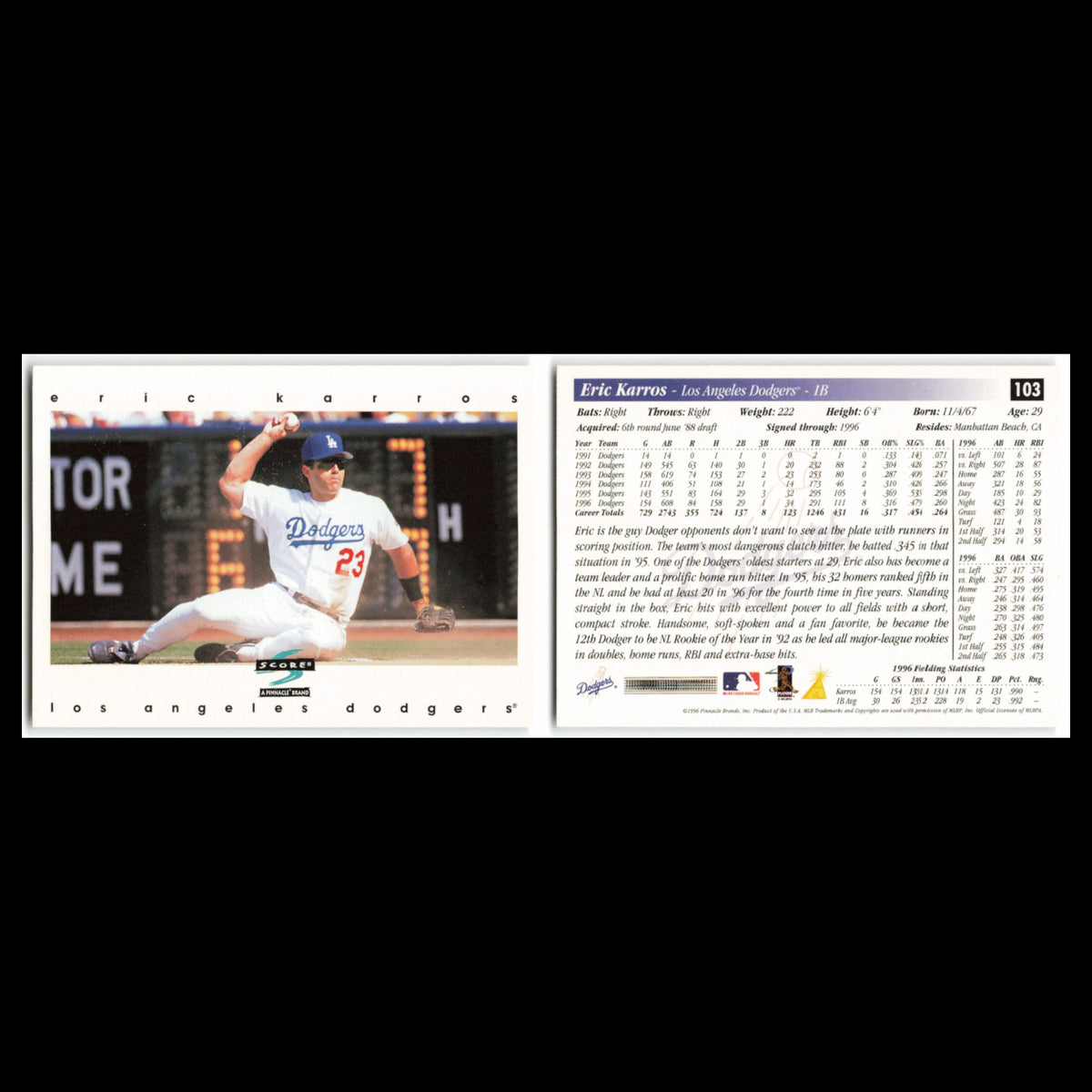 Eric Karros #103 1997 Score Los Angeles Dodgers Baseball Card MLB NM