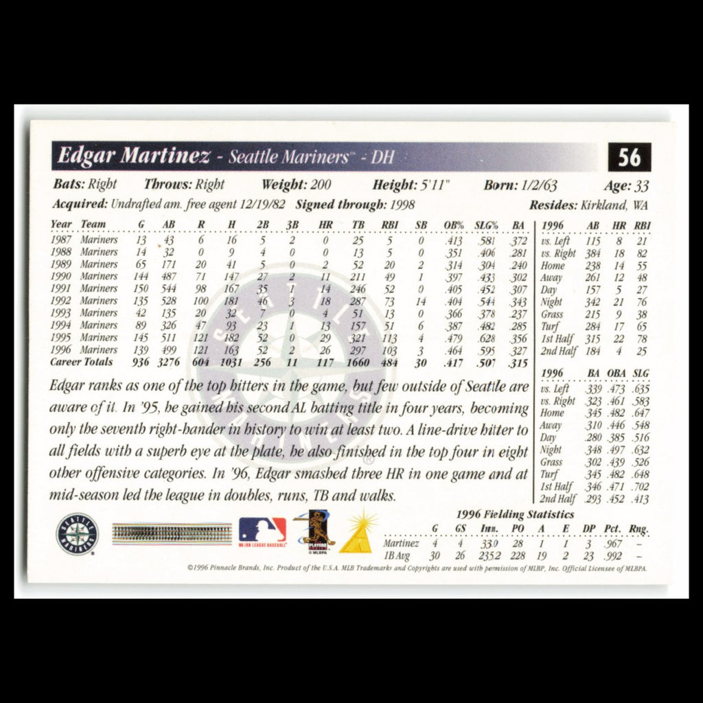 Edgar Martinez #56 1997 Score Seattle Mariners Baseball Card MLB NM