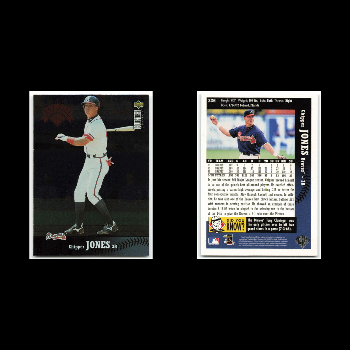Chipper Jones Lot 4 Baseball Cards 1997 Collectors Choice Atlanta Braves Set MLB
