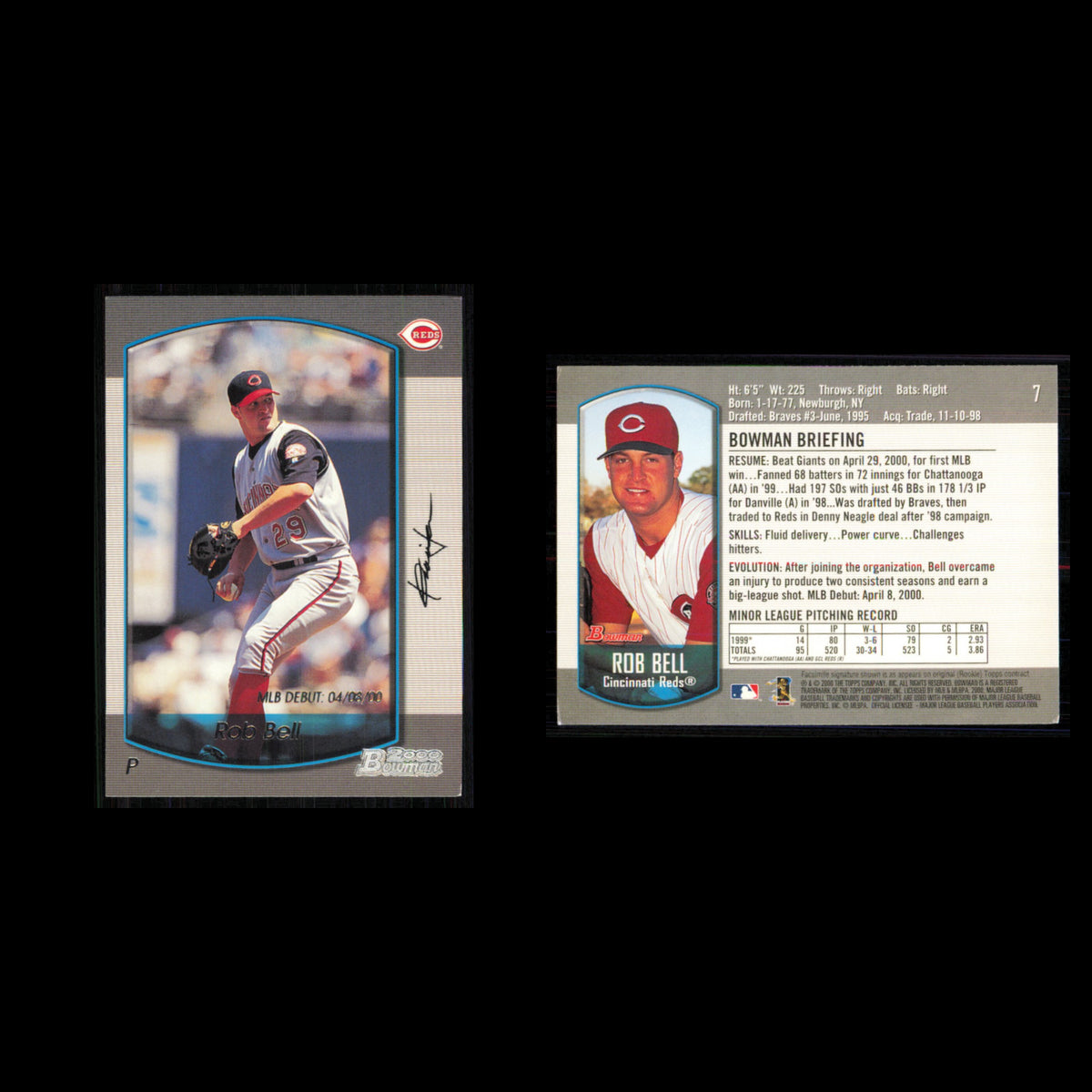 Rob Bell #7 2000 Bowman Draft Picks - Prospects Cincinnati Reds Baseball Card NM