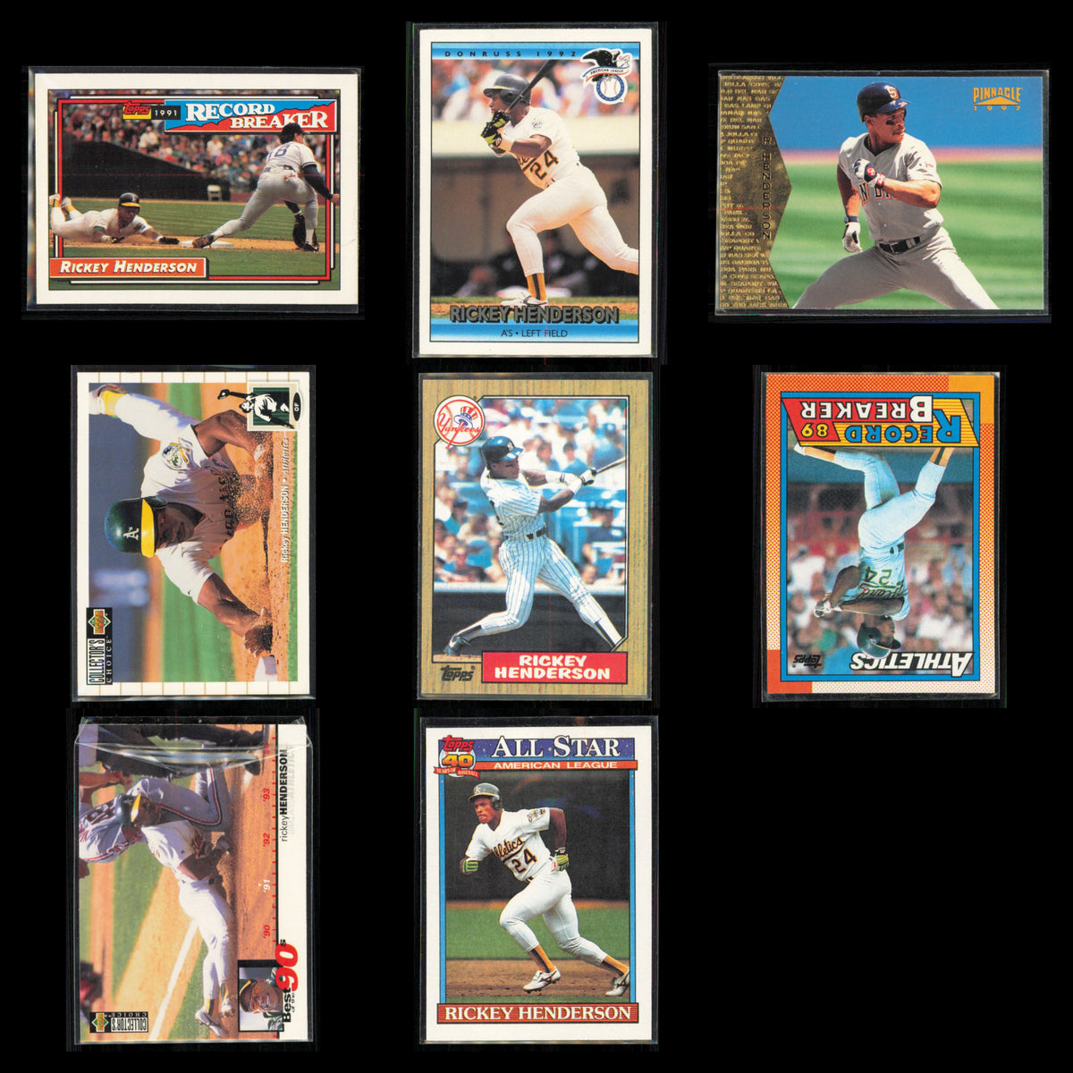Rickey Henderson Lot 8 Baseball Cards 1992 Topps Oakland Athletics Set MLB NM