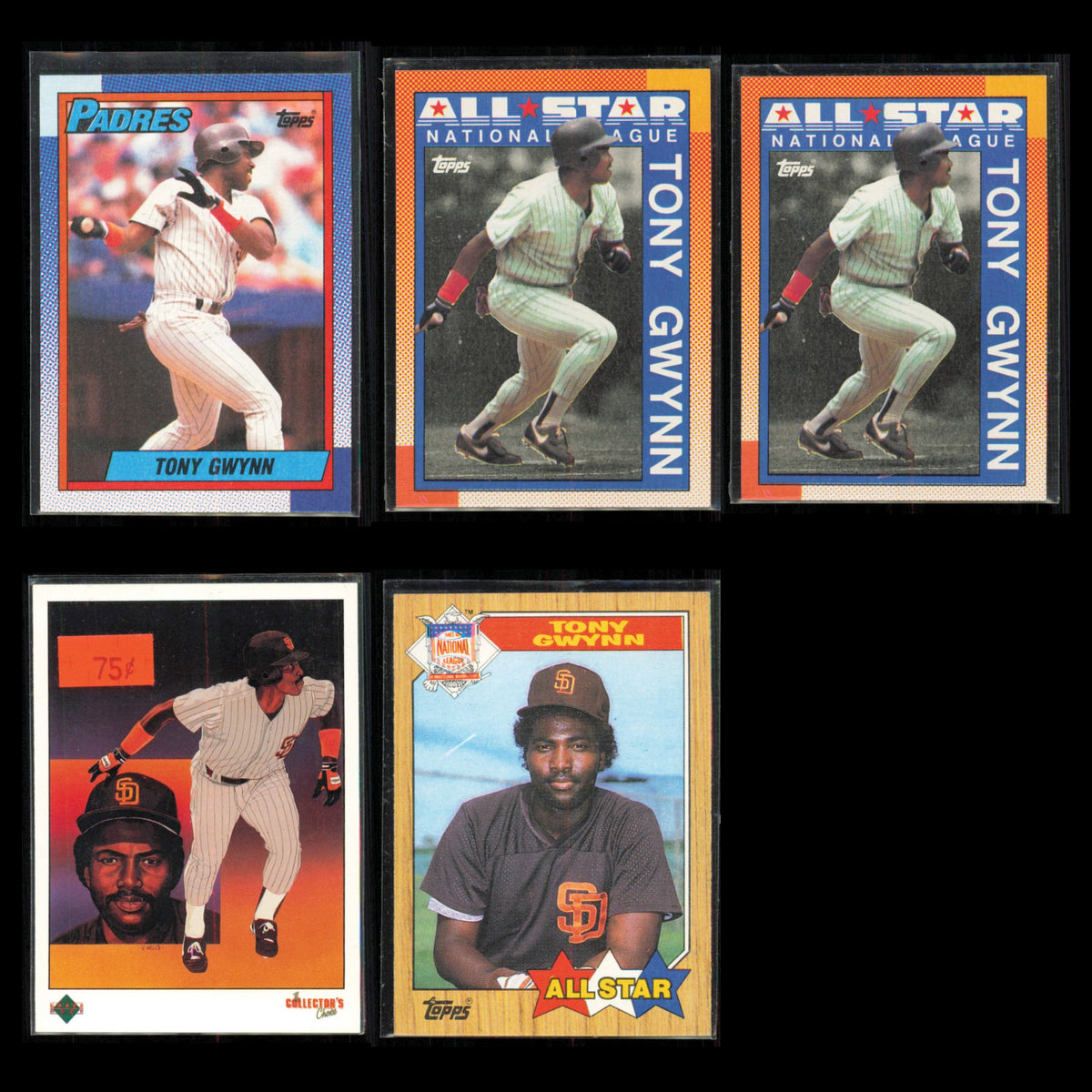 Tony Gwynn Lot 5 Baseball Cards 1990 Topps San Diego Padres Set Collection MLB
