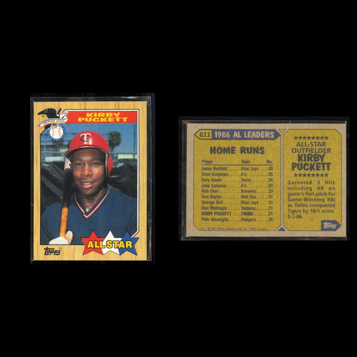 Kirby Puckett Lot 8 Baseball Cards 1987 Donruss Minnesota Twins Set Collection