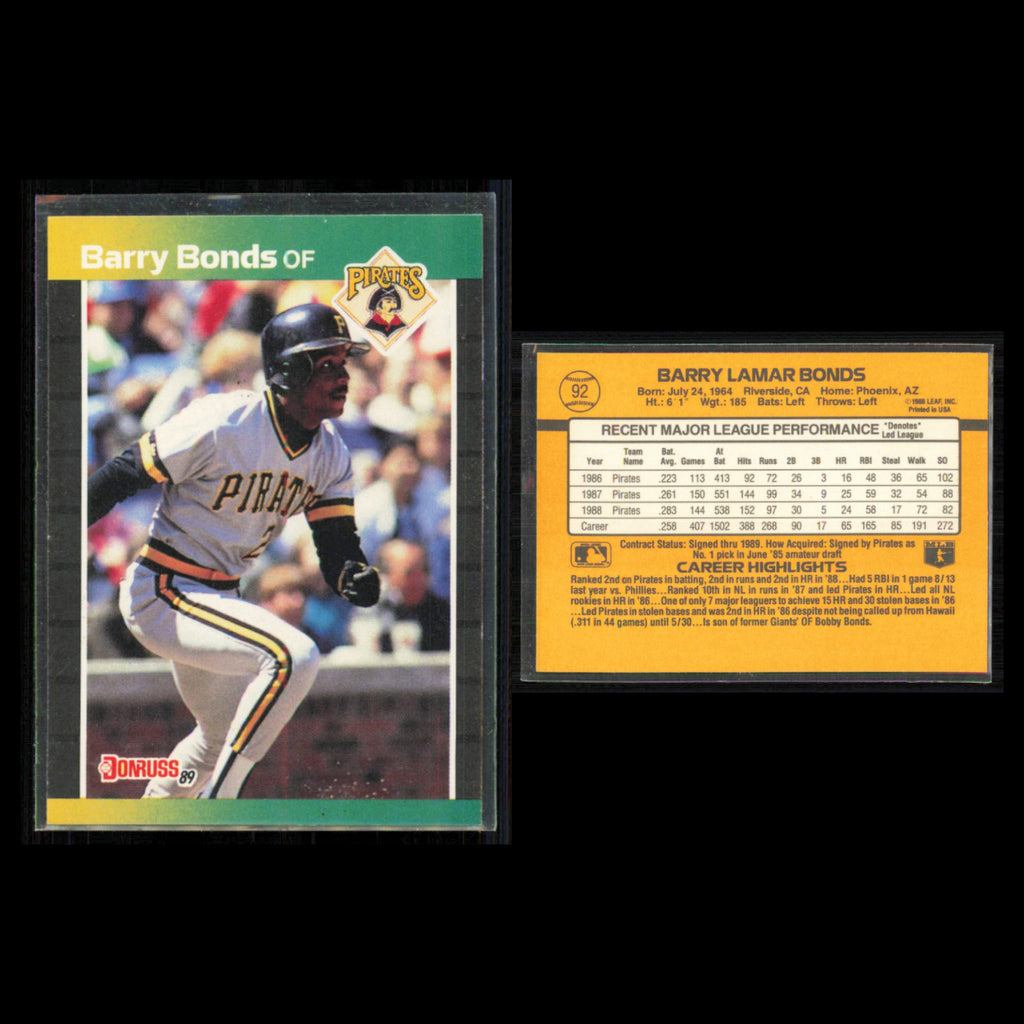 Barry Bonds Lot 5 Baseball Cards 1992 Donruss Pittsburgh Pirates Set Collection