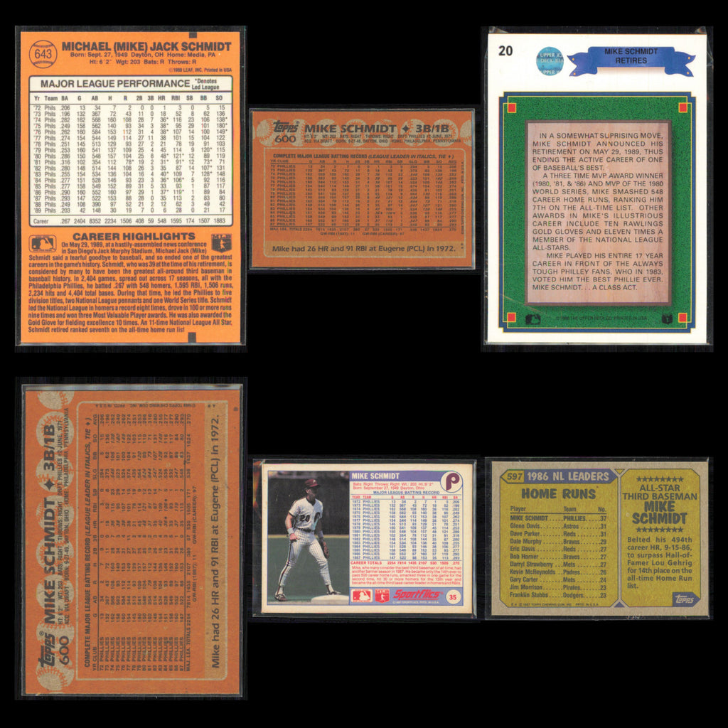 Mike Schmidt Lot 6 Baseball Cards 1990 Donruss Philadelphia Phillies Set MLB NM