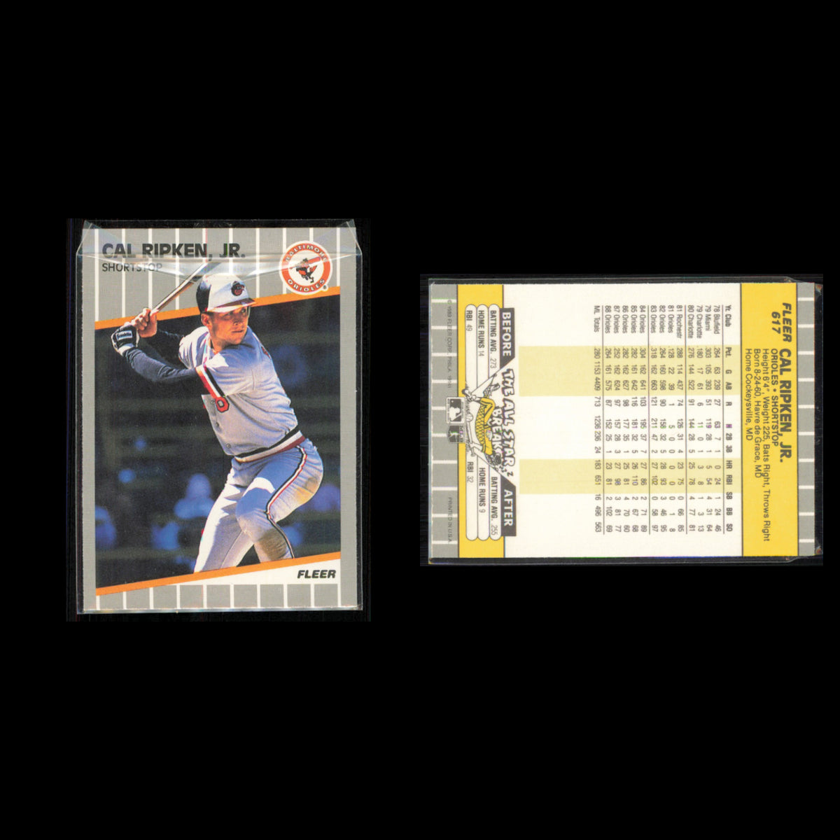 Cal Ripken Jr. Lot 7 Baseball Cards 1989 Fleer Baltimore Orioles Set Collection