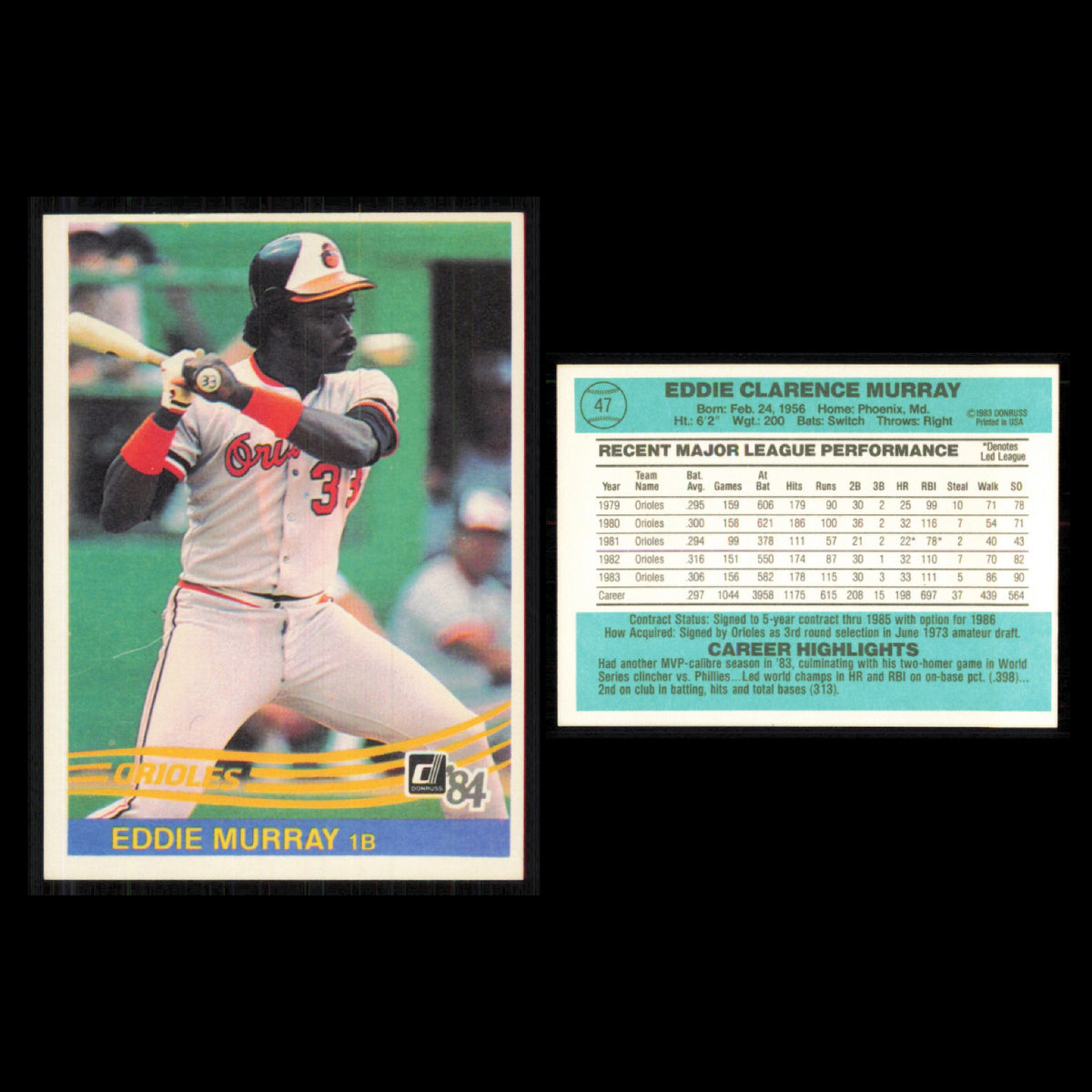 Eddie Murray Lot 10 Baseball Cards 1984 Donruss Baltimore Orioles Set Collection