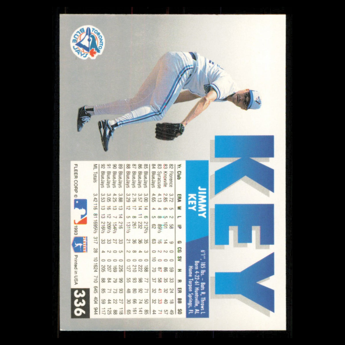 Jimmy Key #336 1993 Fleer Toronto Blue Jays Baseball Card MLB NM