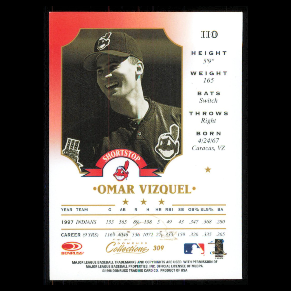 Omar Vizquel #5 1998 Leaf Cleveland Indians Baseball Card MLB NM