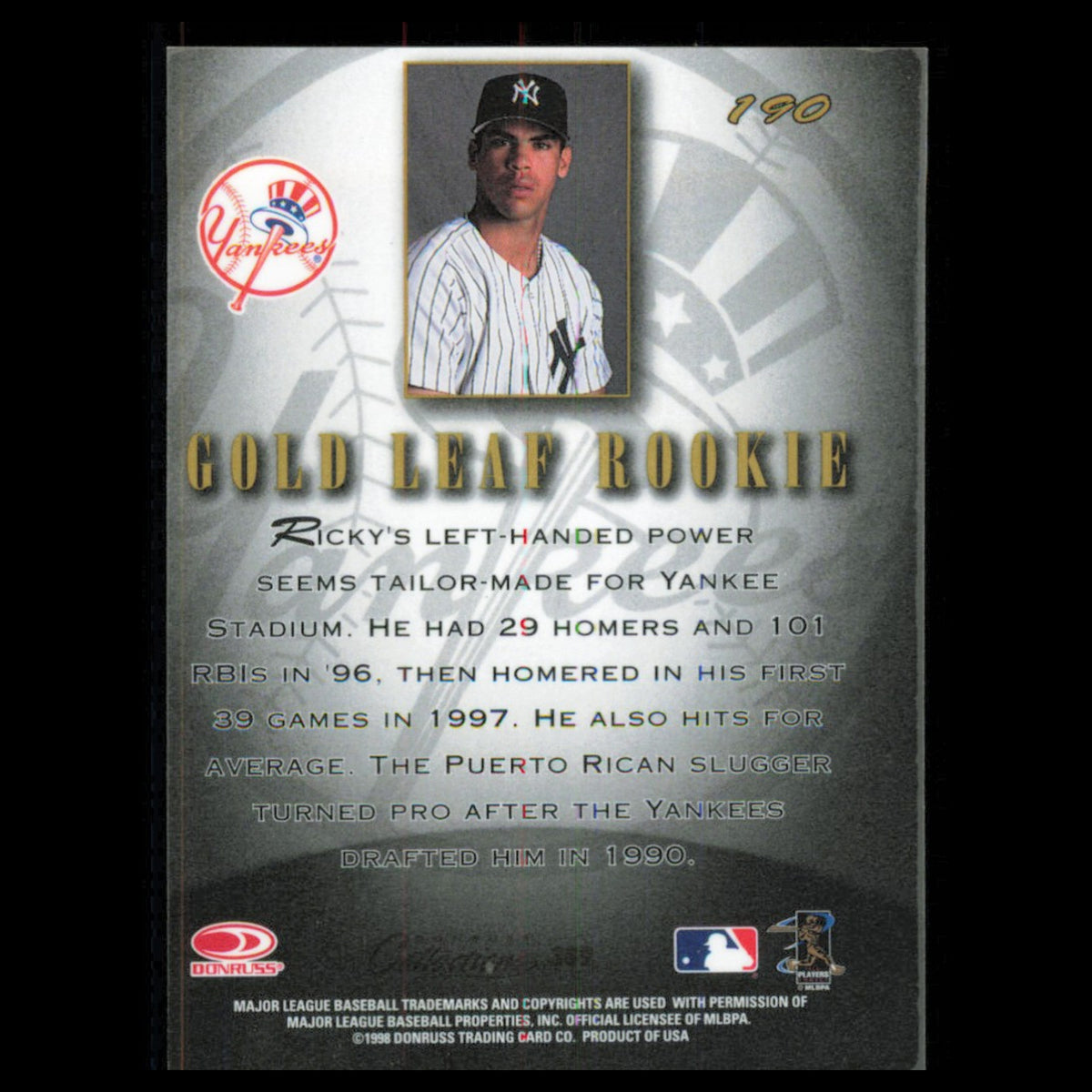 Ricky Ledee Rookie #190 1998 Leaf New York Yankees Baseball Card MLB NM