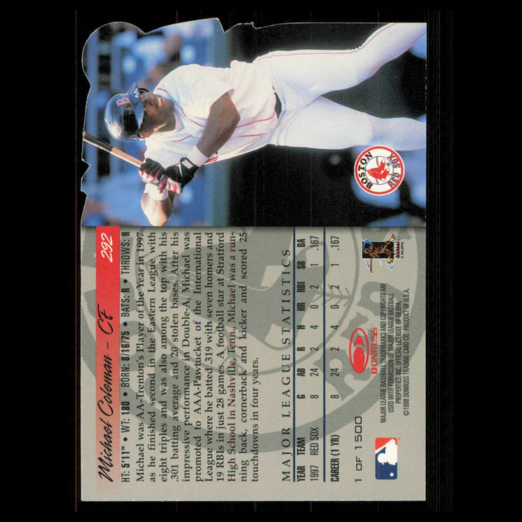 Michael Coleman Rookie #292 1998 Donruss Boston Red Sox Baseball Card MLB NM