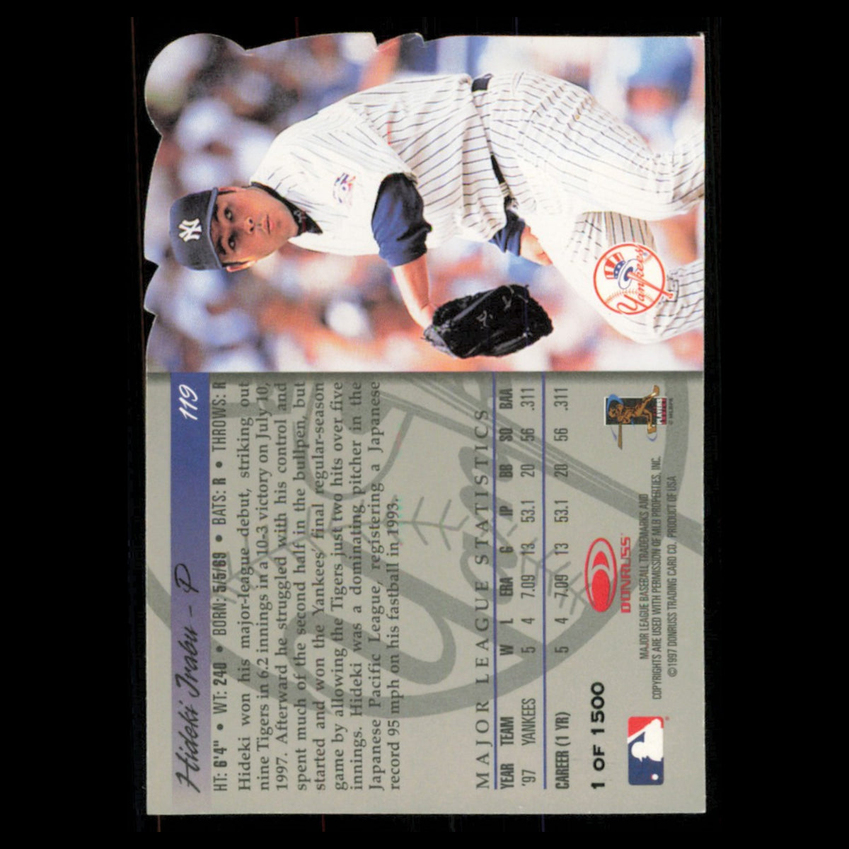 Hideki Irabu Rookie #119 1998 Donruss New York Yankees Baseball Card MLB NM