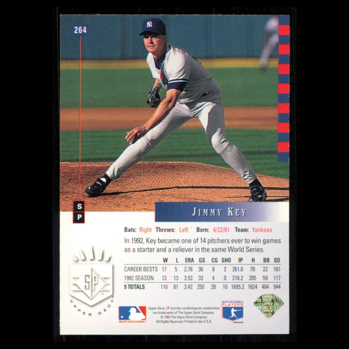 Jimmy Key #264 1993 SP New York Yankees Baseball Card MLB NM