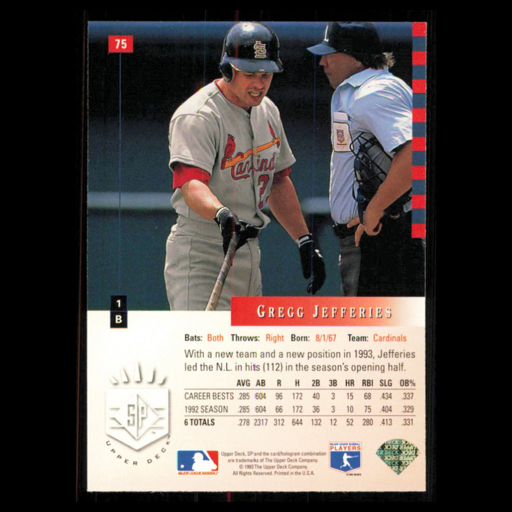 Gregg Jefferies #75 1993 SP St. Louis Cardinals Baseball Card MLB NM