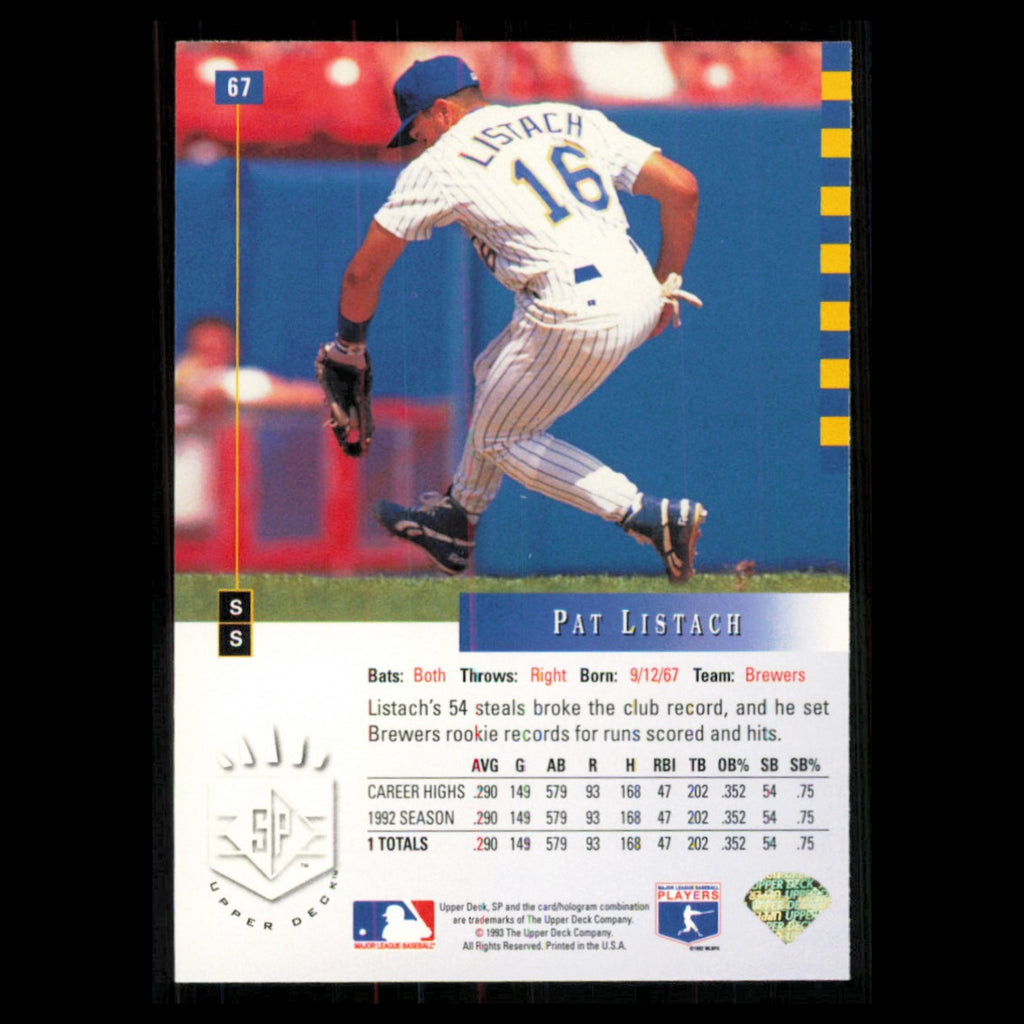 Pat Listach #67 1993 SP Milwaukee Brewers Baseball Card MLB NM