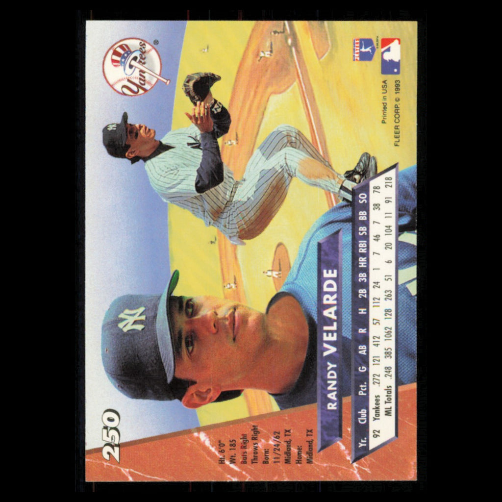 Randy Velarde #250 1993 Ultra New York Yankees Baseball Card MLB NM