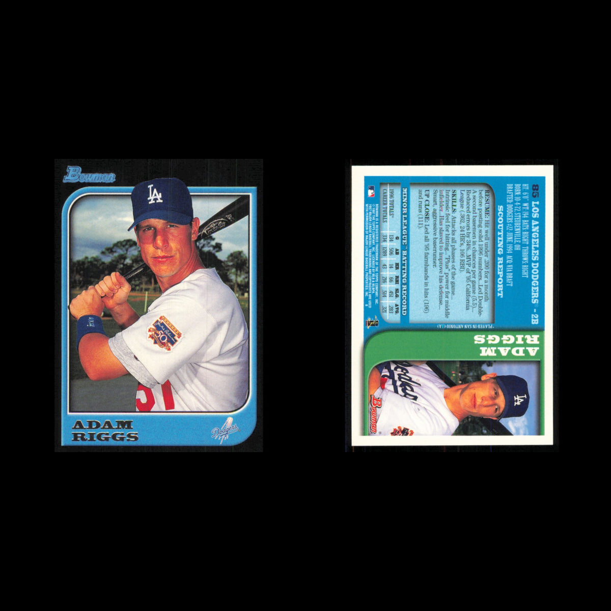Adam Riggs #85 1997 Bowman Los Angeles Dodgers Baseball Card MLB NM