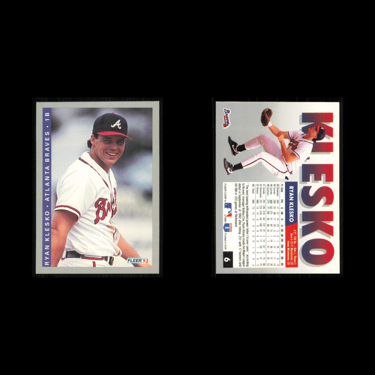 Ryan Klesko #6 1993 Fleer Atlanta Braves Baseball Card MLB NM