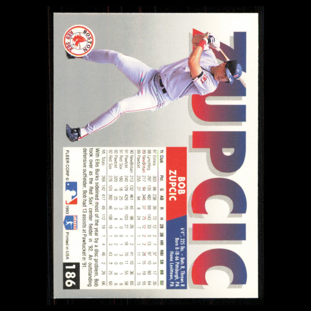 Bob Zupcic #186 1993 Fleer Boston Red Sox Baseball Card MLB NM