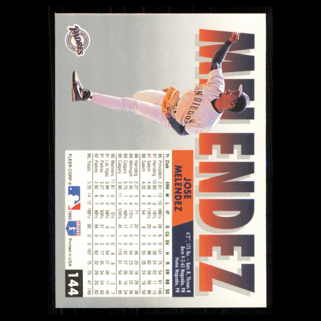 Jose Melendez #144 1993 Fleer San Diego Padres Baseball Card MLB NM