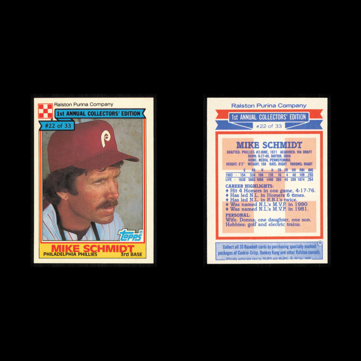 Mike Schmidt Lot 8 Baseball Cards 1984 Topps Ralston Purina Phillies Set MLB NM
