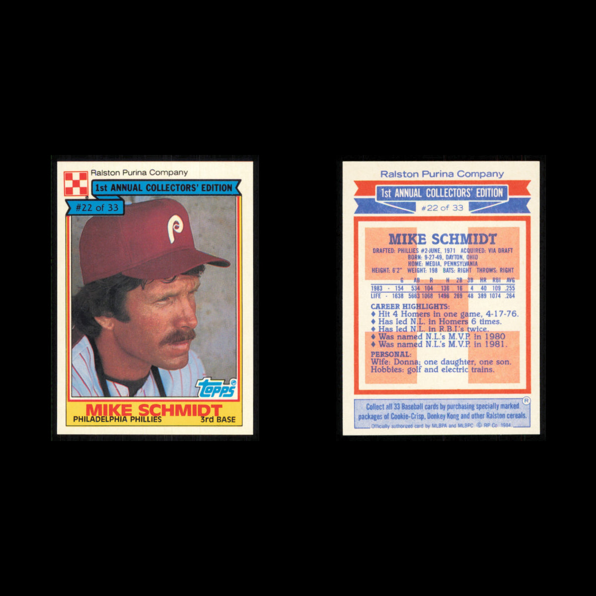 Mike Schmidt Lot 8 Baseball Cards 1984 Topps Ralston Purina Phillies Set MLB NM