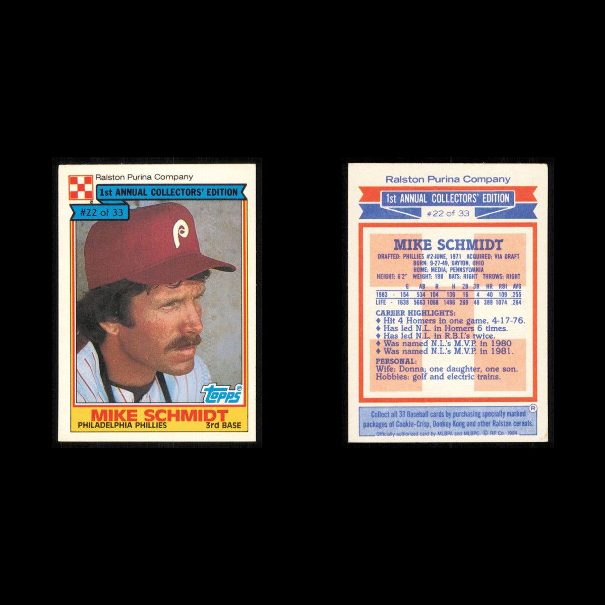 Mike Schmidt Lot 8 Baseball Cards 1984 Topps Ralston Purina Phillies Set MLB NM