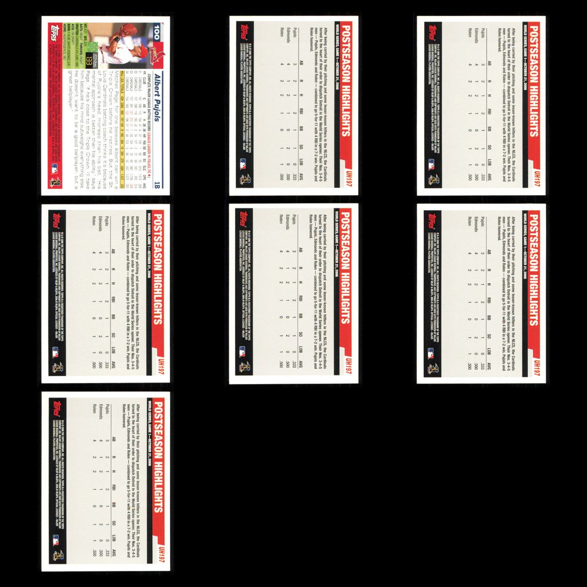 Albert Pujols Lot 7 Baseball Cards 2005 Topps St. Louis Cardinals Set Collection