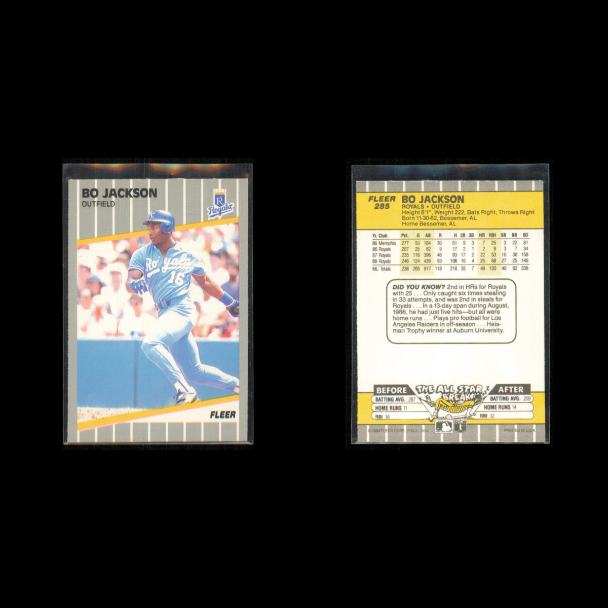 Bo Jackson Lot 8 Baseball Cards 1989 Fleer Kansas City Royals Set Collection MLB
