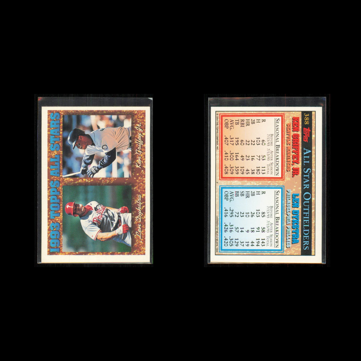 Lenny Dykstra/Ken Griffey Jr. Lot 3 Baseball Cards 1994 Topps Set Collection MLB