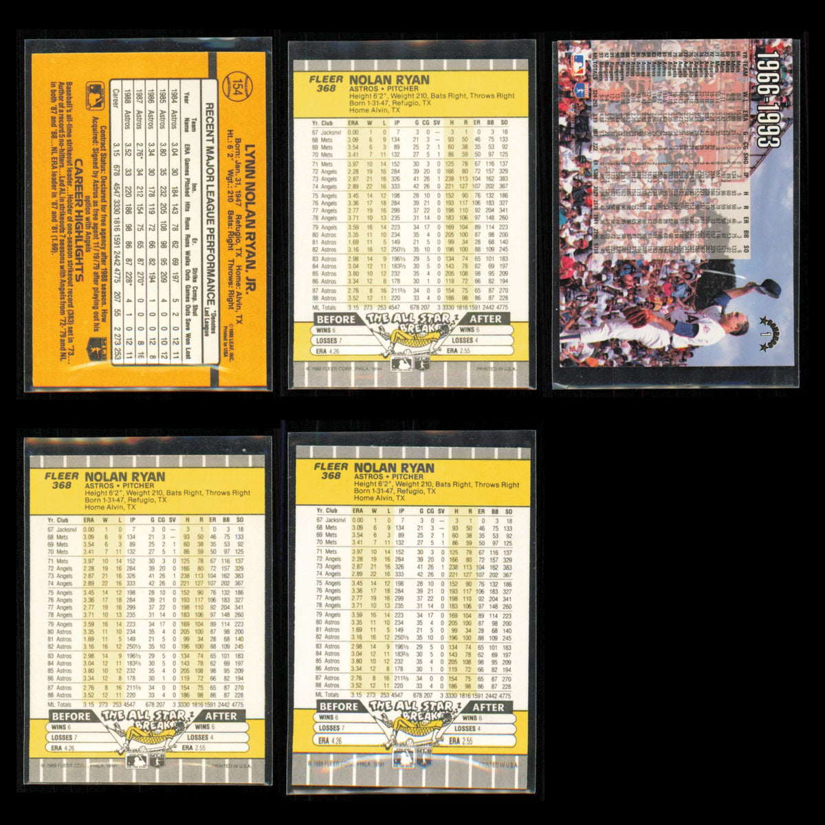 Nolan Ryan Lot 5 Baseball Cards 1989 Donruss Houston Astros Set Collection MLB