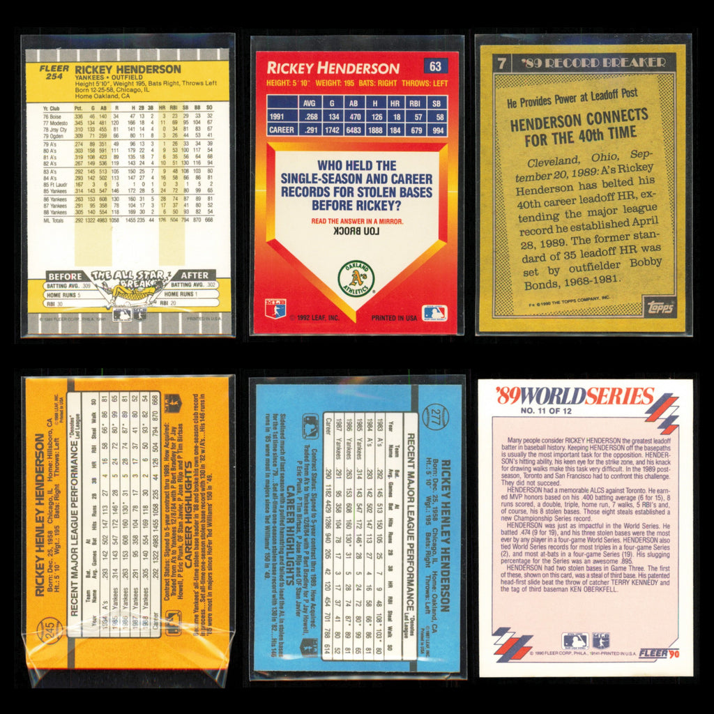 Rickey Henderson Lot 6 Baseball Cards 1989 Fleer New York Yankees Set Collection