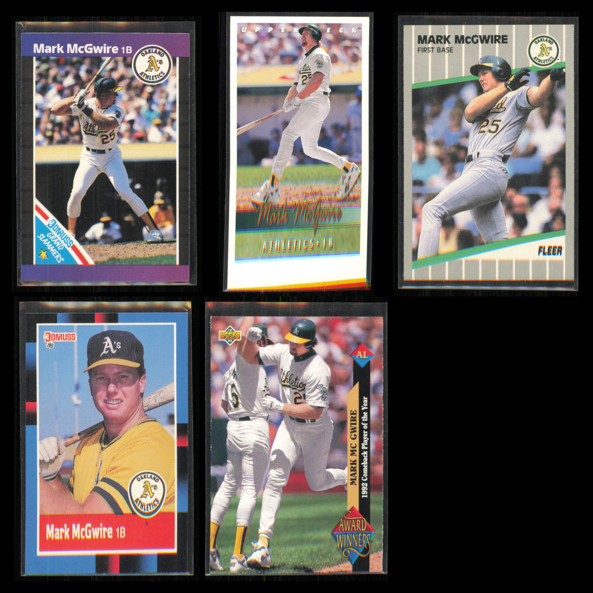 Mark McGwire Lot 5 Baseball Cards 1989 Donruss Oakland Athletics Set Collection