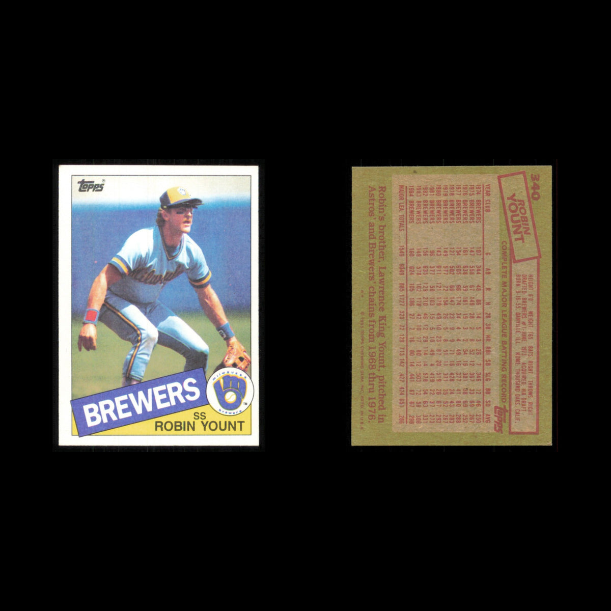 Robin Yount Lot 8 Baseball Cards 1985 Topps Milwaukee Brewers Set Collection MLB