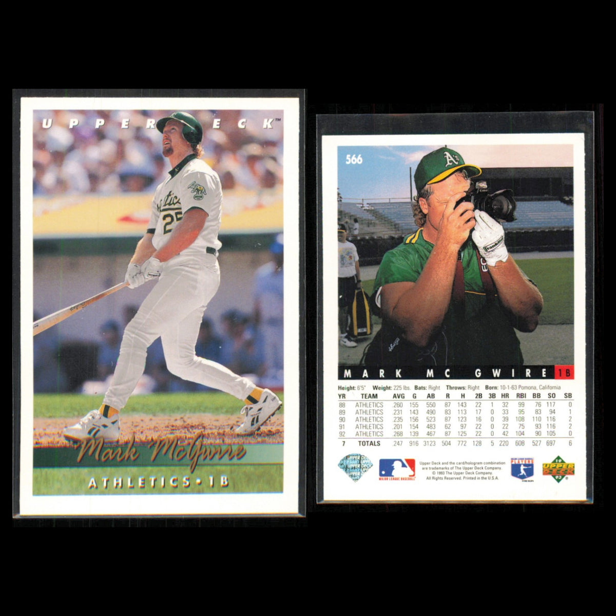 Mark McGwire Lot 5 Baseball Cards 1993 Upper Deck Oakland Athletics Set MLB NM
