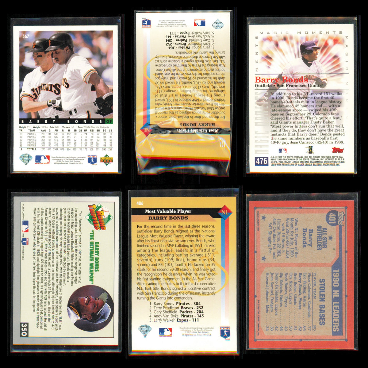 Barry Bonds Lot 6 Baseball Cards 1993 Upper Deck San Francisco Giants Set MLB NM