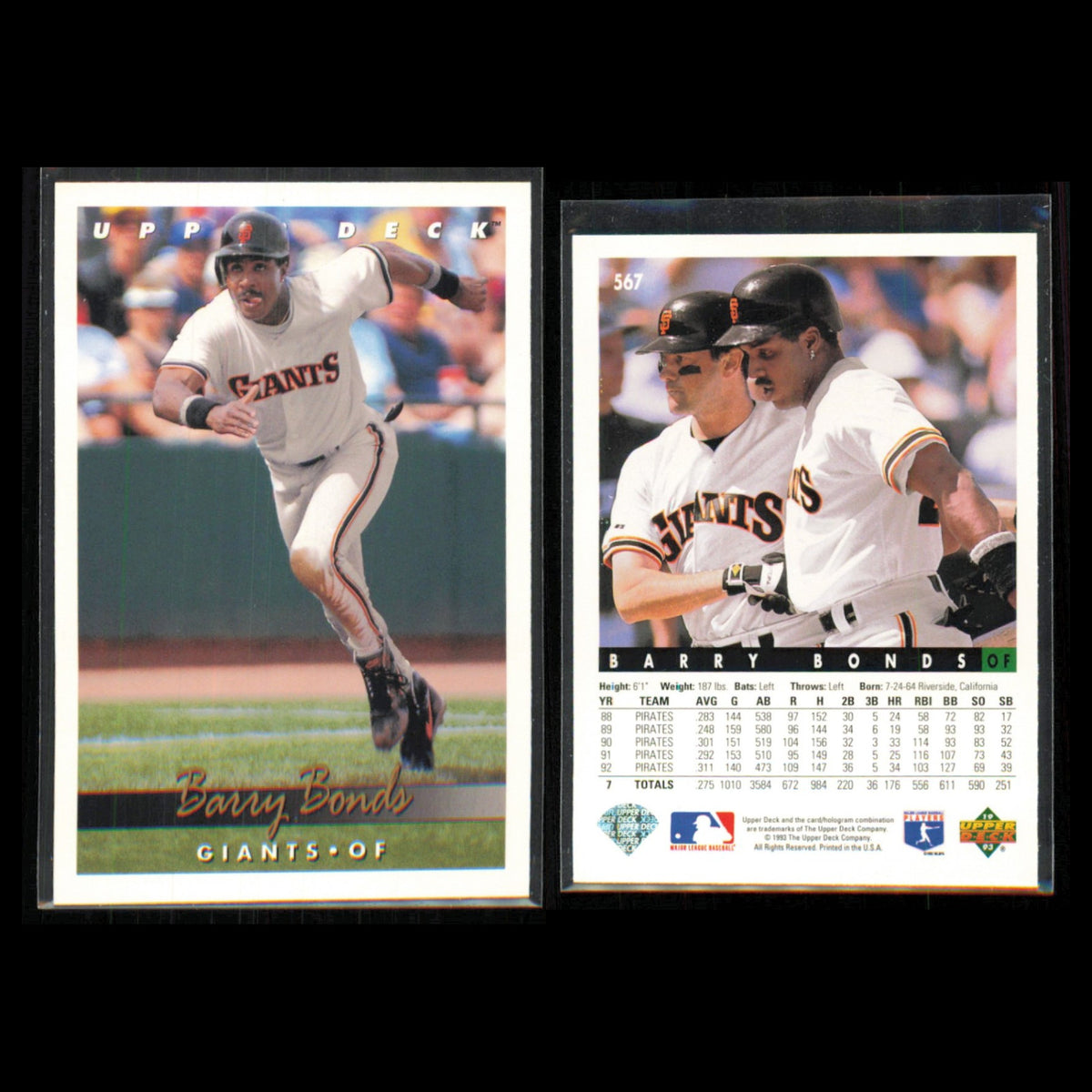 Barry Bonds Lot 6 Baseball Cards 1993 Upper Deck San Francisco Giants Set MLB NM