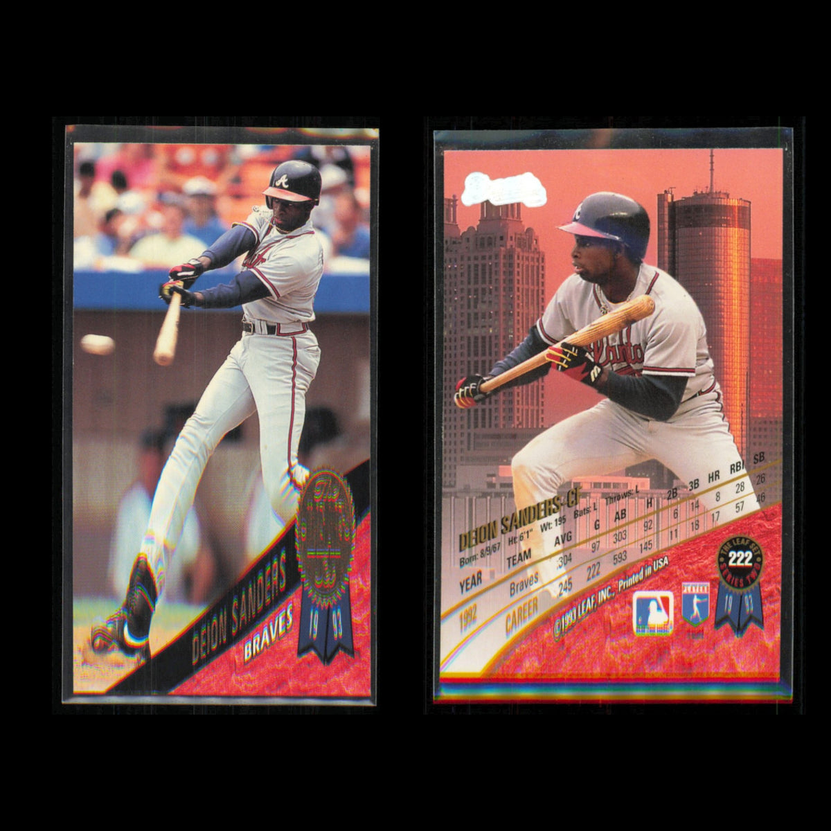 Deion Sanders Lot 6 Baseball Cards 1993 Leaf Atlanta Braves Set Collection MLB
