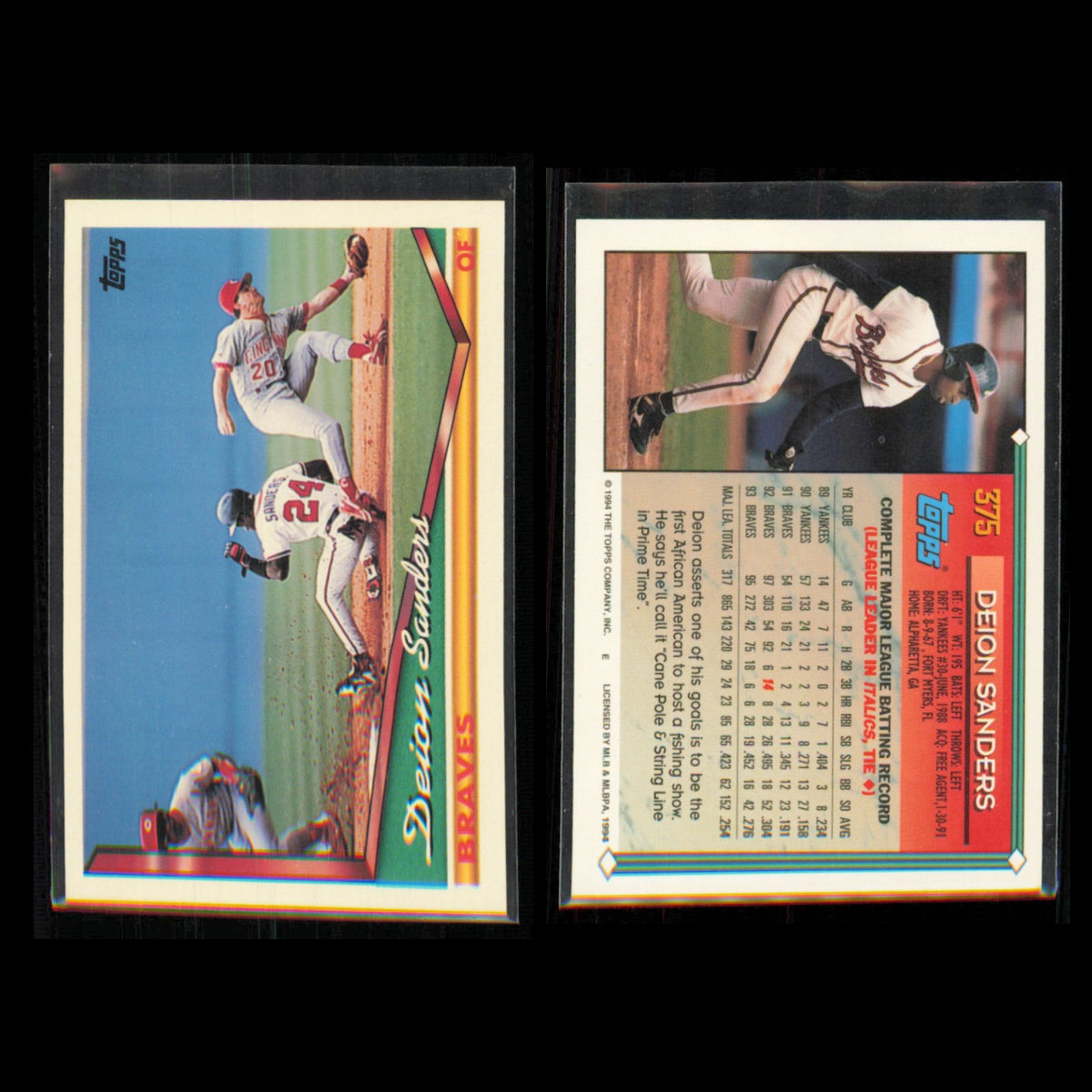 Deion Sanders Lot 6 Baseball Cards 1993 Leaf Atlanta Braves Set Collection MLB