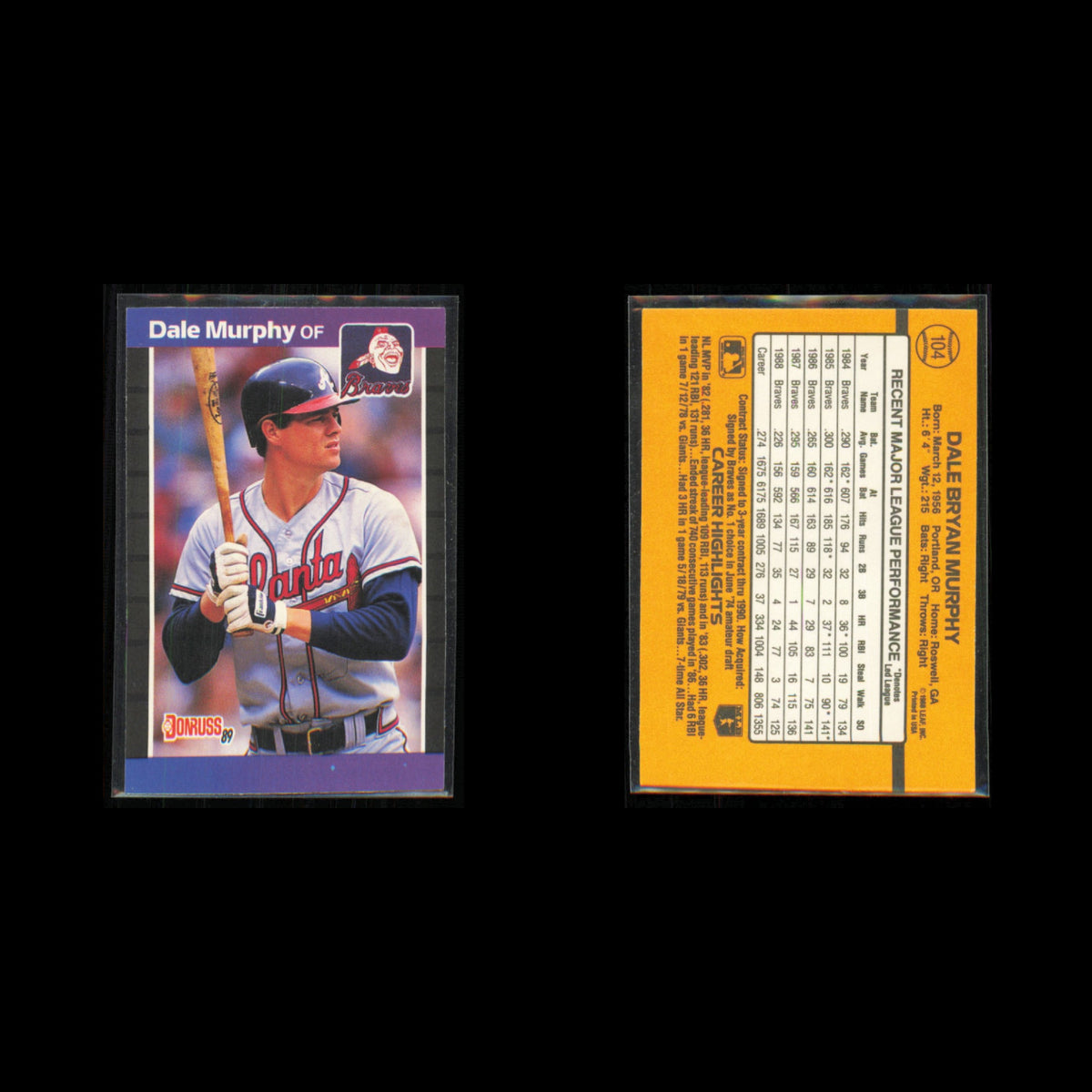 Dale Murphy Lot 7 Baseball Cards 1988 Donruss Atlanta Braves Set Collection MLB