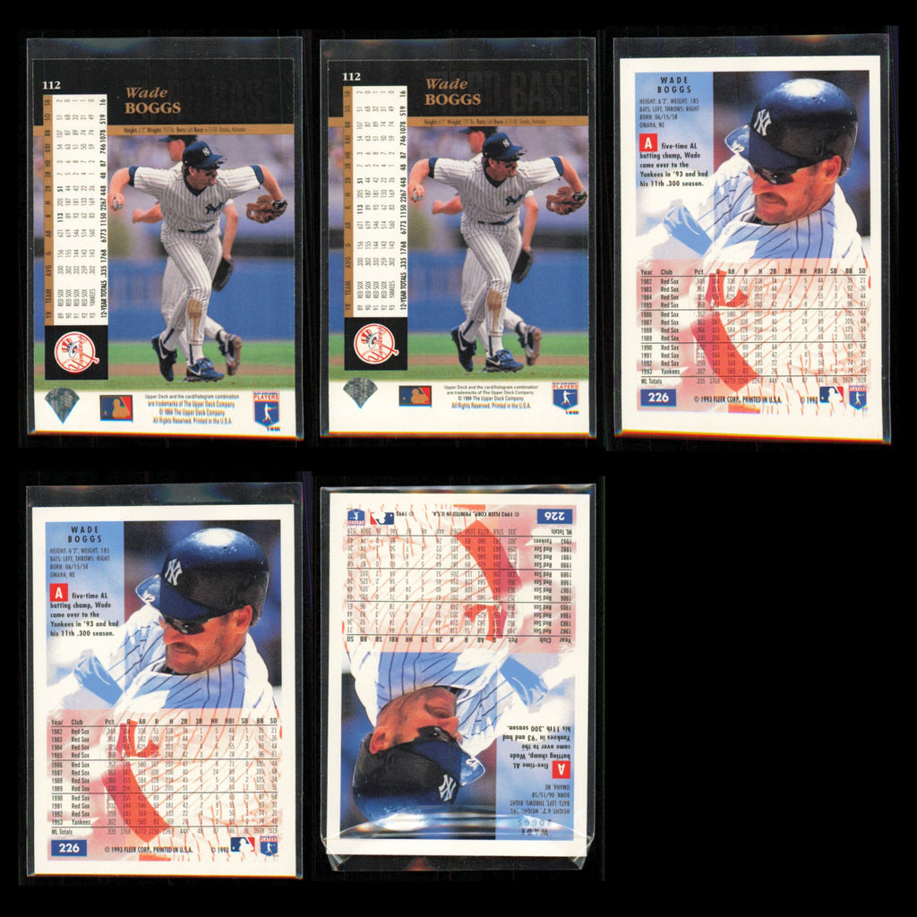Wade Boggs Lot 5 Baseball Cards 1994 Upper Deck New York Yankees Set Collection