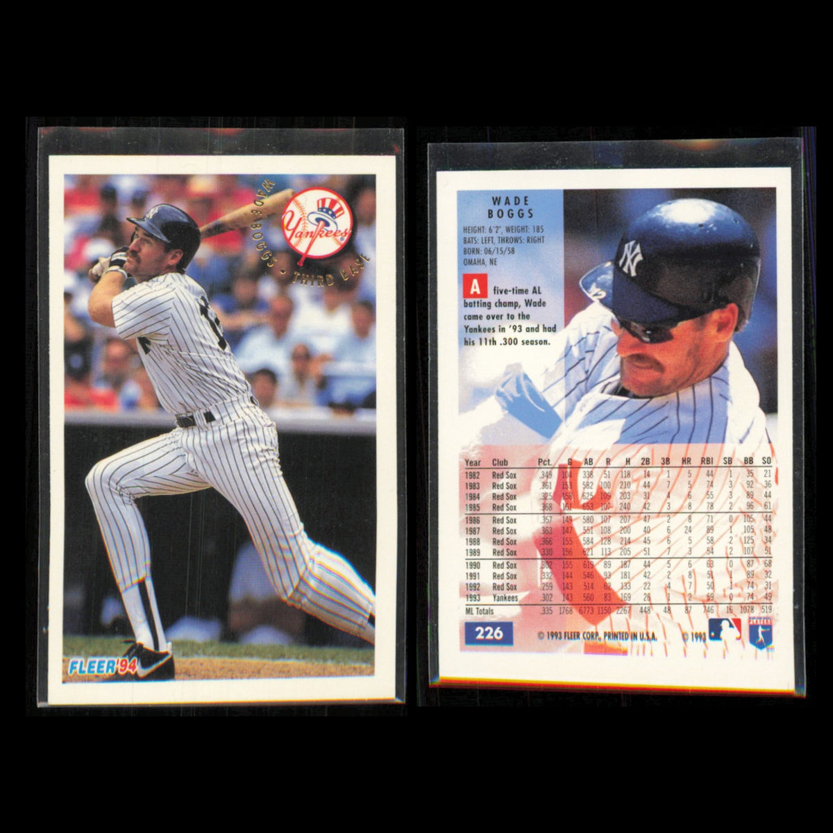 Wade Boggs Lot 5 Baseball Cards 1994 Upper Deck New York Yankees Set Collection