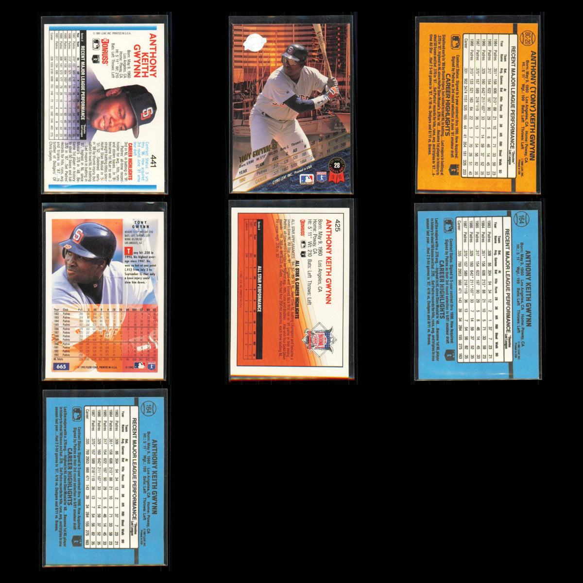 Tony Gwynn Lot 7 Baseball Cards 1992 Donruss San Diego Padres Set Collection MLB