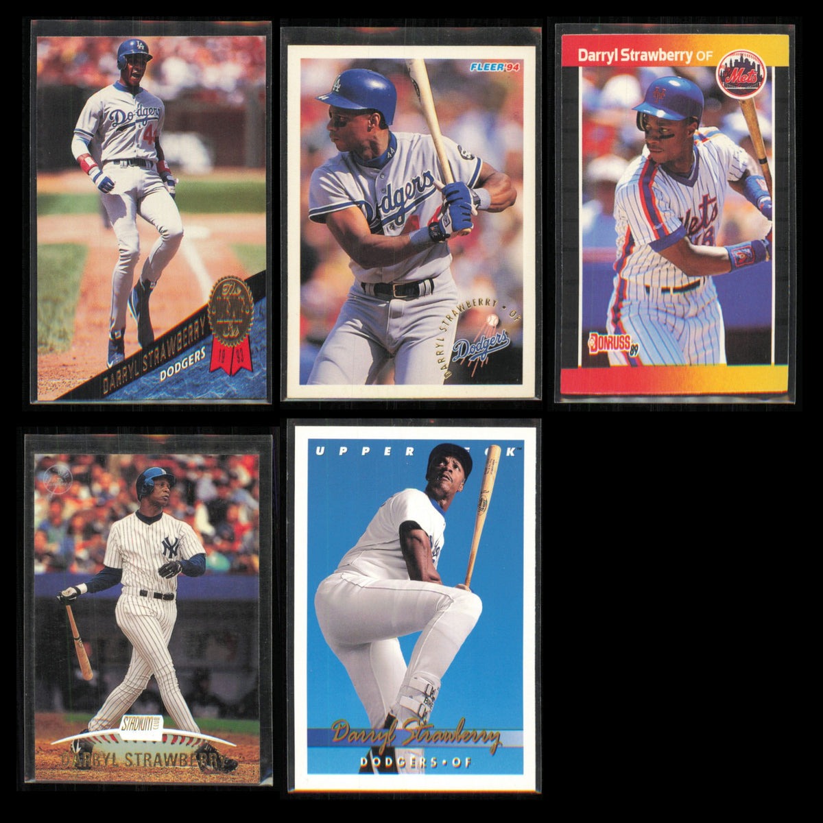 Darryl Strawberry Lot 5 Baseball Cards 1993 Leaf Los Angeles Dodgers Set MLB NM